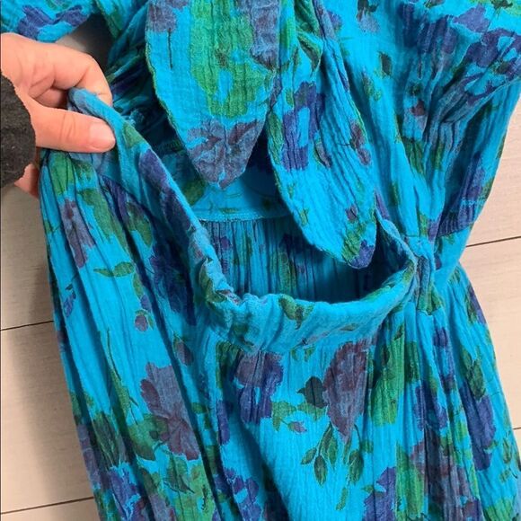 Hand made Floral Blue Dress spring summer - Picture 7 of 8